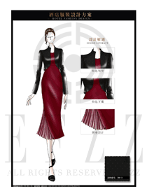 時(shí)尚酒紅色星級(jí)酒店女款西餐咨客制服設(shè)計(jì)圖548
