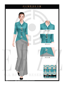 時尚青綠色星級酒店女款西餐咨客制服設(shè)計圖550