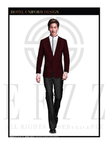 時(shí)尚棗紅色男款酒店總臺(tái)大堂服務(wù)員服裝設(shè)計(jì)圖981