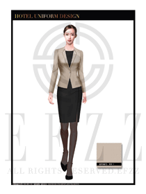 時尚米色女款酒店總臺大堂服務員服裝設計圖985