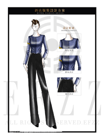 時(shí)尚藍(lán)色女款西餐服務(wù)員服裝款式設(shè)計(jì)圖1234