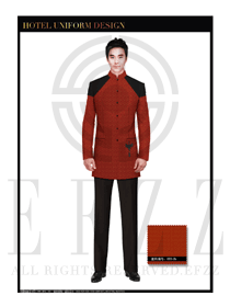 時(shí)尚橙色中餐廳男服務(wù)員制服設(shè)計(jì)圖1740