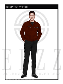 時尚暗紅色男款長袖車間工作服設計圖1079