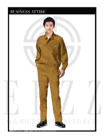 土黃色男款長(zhǎng)袖車間工作服裝款式設(shè)計(jì)圖1085
