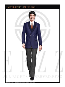 時尚藍紫色男款酒店總臺大堂服裝款式設計圖987