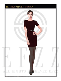 時尚棗紅色女款裙裝酒店大堂服裝款式設計圖989