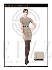 時尚卡其色裙裝款酒店大堂服裝款式設計圖991