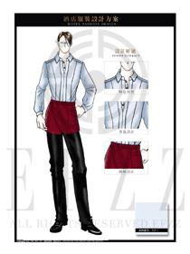 時尚酒紅色圍裙款西餐服務員服裝款式設計圖1242