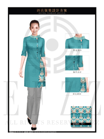 青綠色女款西餐廳服務(wù)員制服設(shè)計(jì)圖1247