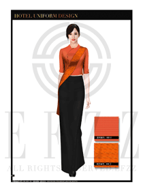時尚橙黃色女款中餐迎賓服裝款式設(shè)計圖781