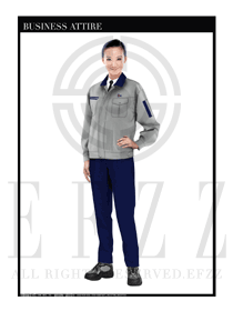 灰色長(zhǎng)袖女款車(chē)間工作服裝款式設(shè)計(jì)圖1088