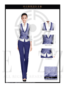 時尚藍(lán)色馬甲款西餐服務(wù)員服裝款式設(shè)計圖1254