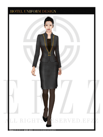 時尚黑色短裙款酒店大堂服裝款式設計圖995