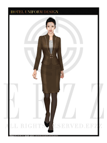 咖啡色短裙款職業(yè)套裝大堂經(jīng)理制服設計圖1002