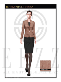 時尚黃色條紋立領職業裝酒店大堂服裝款式設計圖1007