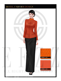時尚橙黃色女款中餐迎賓服裝款式設計圖797