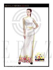 時尚白色長裙款中餐迎賓服裝款式設計圖799