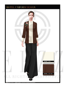 時尚玫紅色中式制服酒店大堂服裝款式設計圖1011