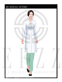 時尚白色長袖修身款按摩技師服裝款式設(shè)計圖1397