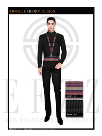 黑色中餐廳男服務(wù)員服裝款式設(shè)計圖1745