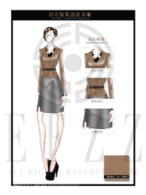 大師手繪深黃色色短裙款職業裝大堂經理制服設計圖1020