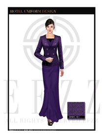 時尚紫色長裙款中餐迎賓服裝款式設計圖803