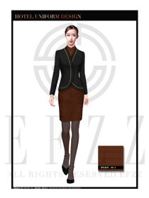 深咖啡色女款酒店中餐廳迎賓制服設計圖810