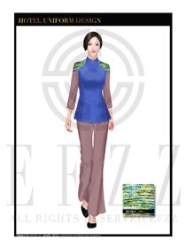 深藍(lán)色女款中餐服務(wù)員服裝款式設(shè)計(jì)圖1753