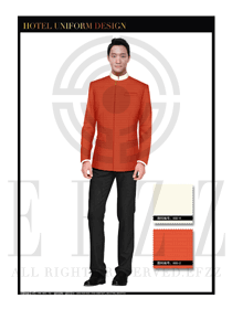 時尚橙黃色圓領男款中餐廳服務員制服設計圖1758