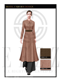 黃色長裙款酒店中餐廳迎賓制服設計圖814