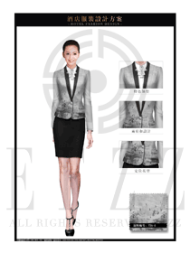灰色水墨畫修身款大堂經理制服設計圖1044