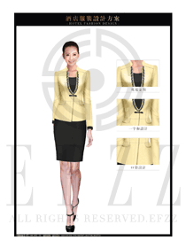 米黃色女款酒店大堂經(jīng)理制服設(shè)計(jì)圖1047