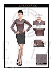 時尚黃藍色女秋冬職業裝制服款式設計圖1427