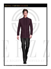 時尚紫色男款中餐服務員服裝款式圖1774