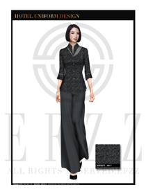 黑色長裙款中餐服務(wù)員制服款式設(shè)計圖1775