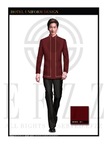 棗紅色長袖男款中餐服務員制服款式設計圖1779
