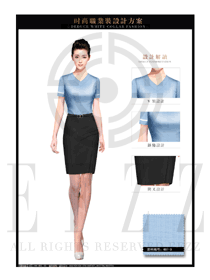 粉藍色ol時尚女職業裝夏裝制服設計圖685