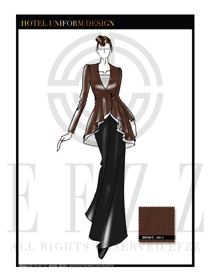 時尚咖啡色女款中餐迎賓服裝款式設計圖829