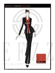 大師手繪黑色修身款中餐服務員服裝款式圖1788