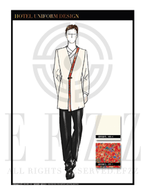 米白色中國風(fēng)男款中餐服務(wù)員制服款式設(shè)計圖1793