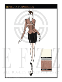 大師手繪黃色職業套裙款中餐服務員服裝款式圖1797