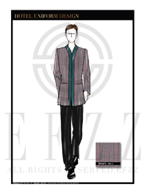 時尚黃藍色長袖男款中餐服務員制服設計圖1798