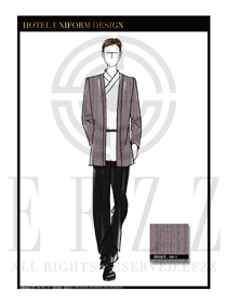 黃藍色男款中餐服務員制服款式設計圖1799