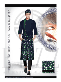 藏青色長袖男款星級酒店廚師服制服設計圖436