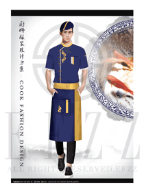 時尚深藍色短袖男款中餐廳廚師服服裝款式圖438