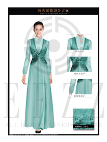 淺綠色優(yōu)雅長(zhǎng)裙款酒店中餐迎賓制服設(shè)計(jì)圖848