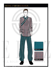 原創手繪男款長袖中餐服務員制服設計圖1801