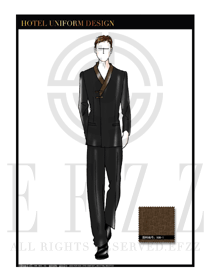 原創(chuàng)手繪淺咖色男款中餐服務(wù)員制服設(shè)計圖1806