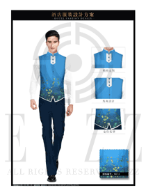 天藍色短袖男款西餐廳服務員服裝款式圖1259