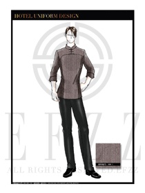 原創(chuàng)手繪棕色男款中餐服務員服裝款式圖1809